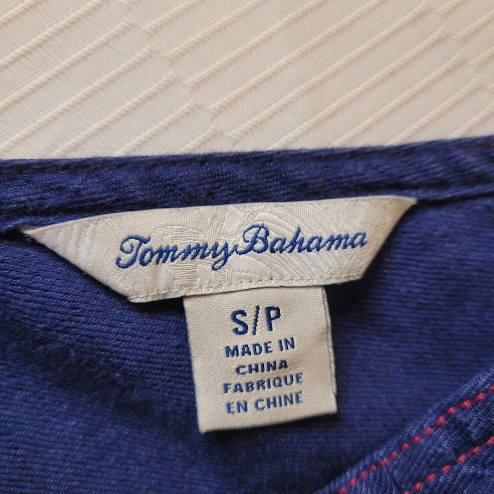 Sold! Tommy Bahama Palm-A-Dora Sheath Linen Blend Blue Mini Dress sz S - Picture 2 of 11
